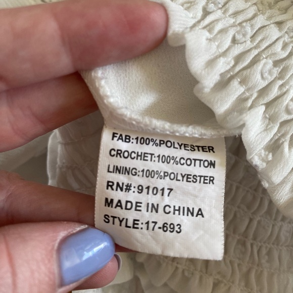 Solitaire embroidered peasant top with dots and lace 3/4 sleeve - Picture 7 of 8